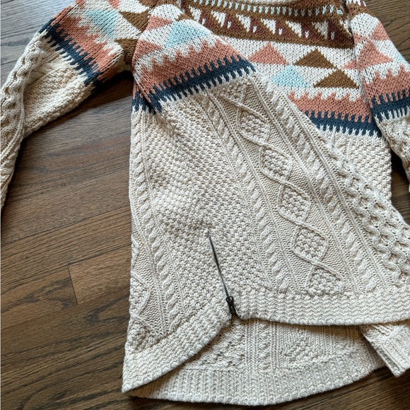 LL Bean Signature Sweater Fair Isle Fisherman's Cable Knit Heavy Cotton - Picture 2 of 3